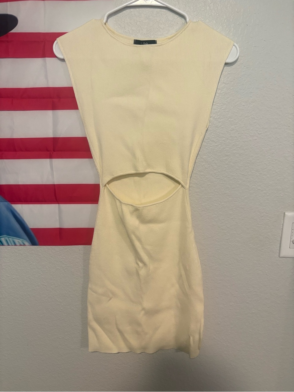 Boutique Cream Ribbed Mini Dress with Front Cutout